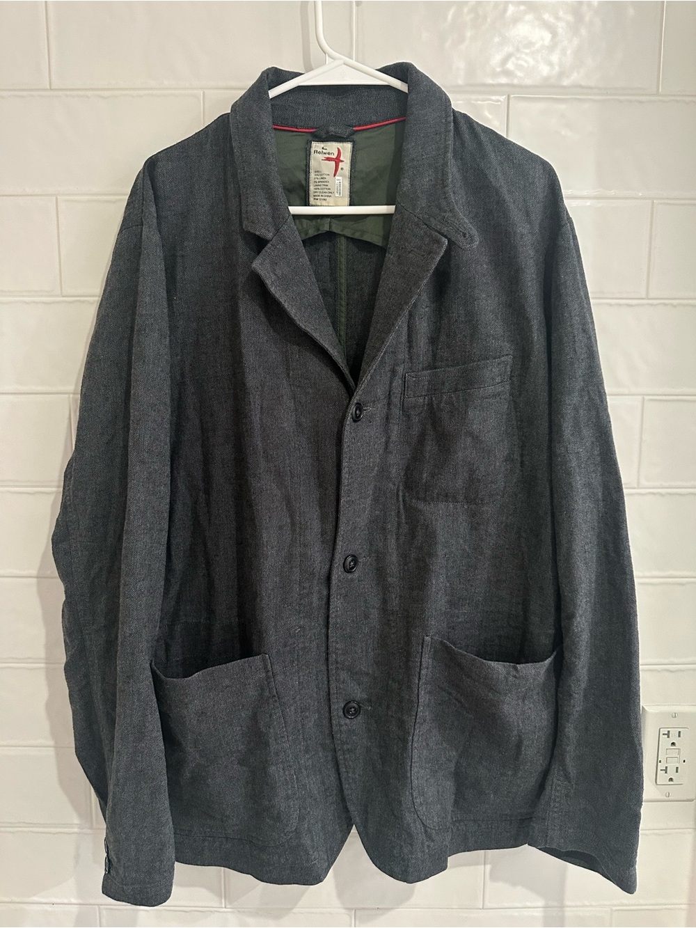 Relwen Linen Cotton Trap Blazer Mens Sz Large Huckberry Jacket Grey Herringbone